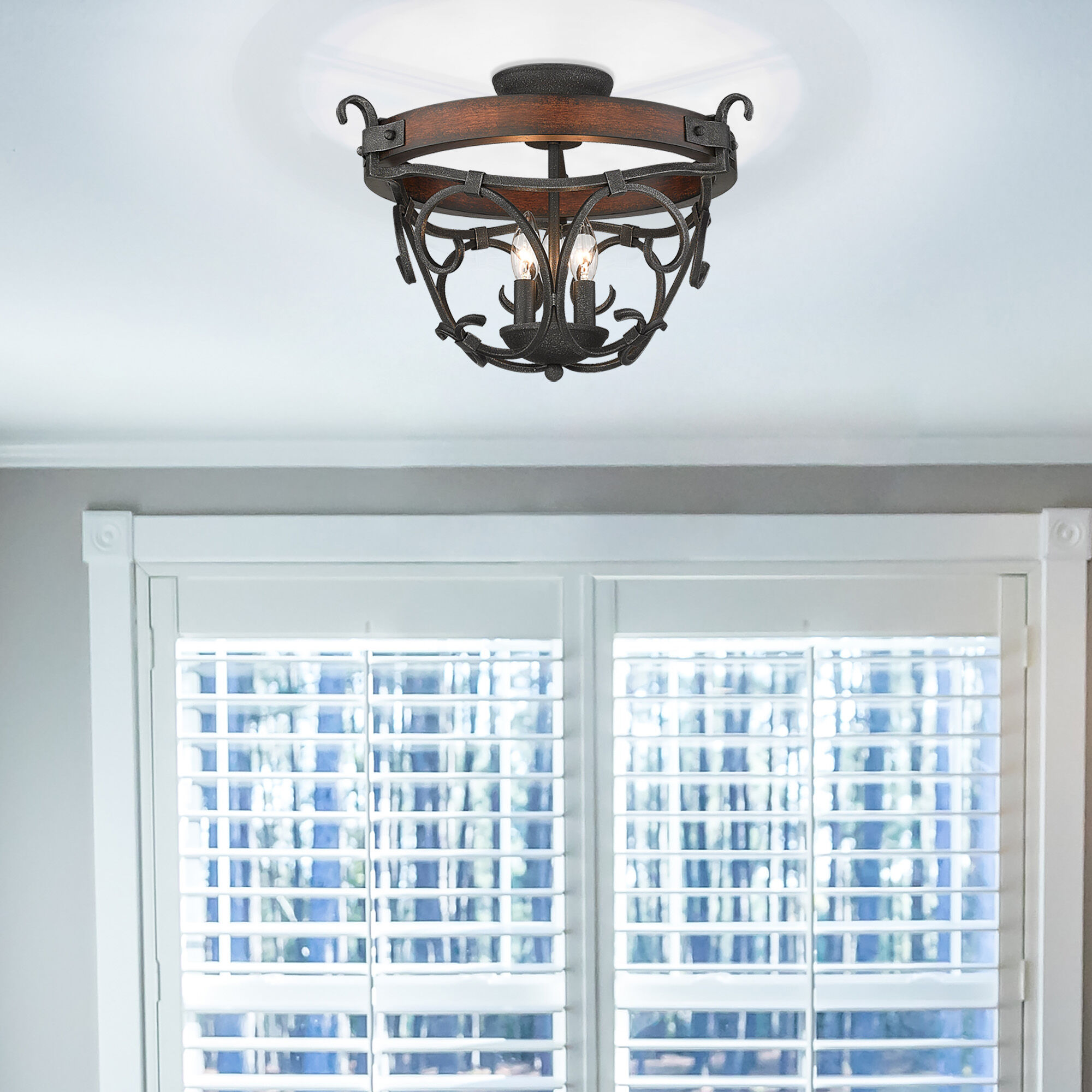 Madera 3 Light 18 inch Black Iron Semi-Flush Ceiling Light